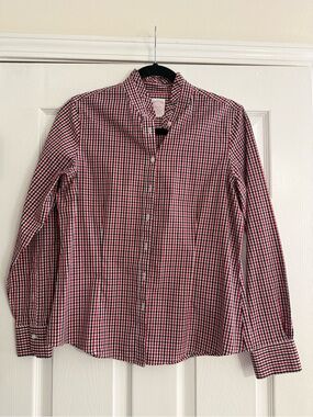 Brooks Brothers Red and Blue Gingham Ruffle Collar Button-Down Shirt